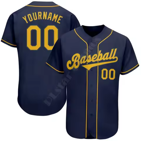 PLstar Cosmos Baseball Jersey Shirt Custom Name Navy Gold Authentic Baseball Shirt Baseball Jersey S