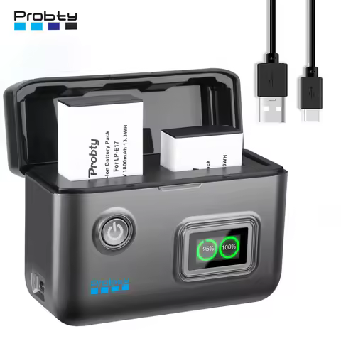 1800mAh LP-E17 LP E17 Battery + Fast 2-Slot Charger for Canon EOS R100 R50 RP R10 R8, Rebel T8i, T7i