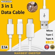 TREQA 3 in 1 Usb Cable Micro Usb Cable Type A Cable Fast Charging Cable Type C Fast Charging 2A Fast