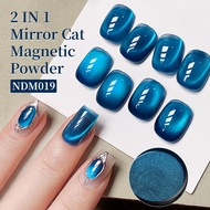 NICOLE DIARY 1 Box Water Blue Cat Magnetic Chrome Powder 2 IN 1 Mirror Glitter Rubbing Dust on Manic