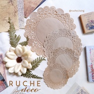 RUCHE DECO - Paper Lace Doilies Oval Brown Lace Placemats Paper Doilies