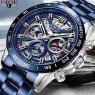 LIGE 2022 New Men Watch Top nd Luxury Hollow Watch Men Waterproof Sport Quartz Chronograph Wrist Watch Man Relogio Masculino