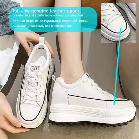 Fujin 7cm Genuine Leather Women Casual Shoes 7cm Platform Wedge Female Women Fashion Sneakers Chunky