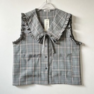 eclemix mosha vest tartan rompi kancing vintage style - tartan grey