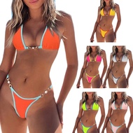 OXXGGKAO Womens Lace Up Bikini Set Beach Swimwear Halter Bikini with Thong Pants