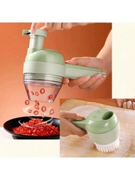 2合1手持式蔬菜切割機電動清洗刷,適用於切割辣椒、洋蔥、姜、蒜等