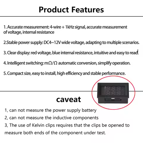 DC 4-12V VR452 Internal Resistance Tester 0.56 inch Dual Digital Battery Voltage Internal Resistance