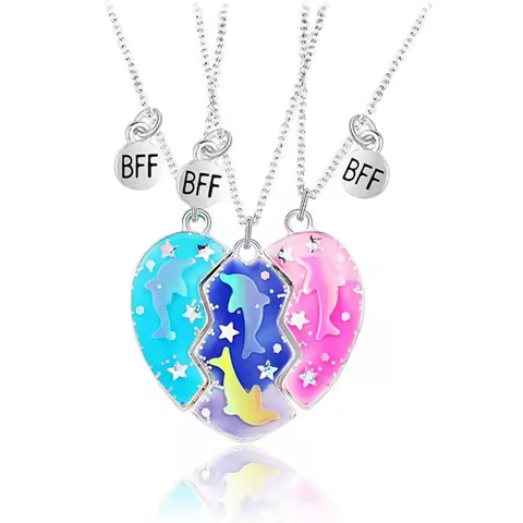Friendship Best Friend Necklace for 3 Girls Magnetic Dolphine Matching Heart Pendant BFF Necklaces f