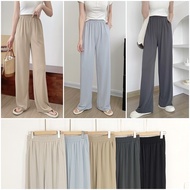 AQ Cheap Clothes Shipped From Taiwan Waist Elastic Slippery Material Pocket Wide Pants Drape Fabric 