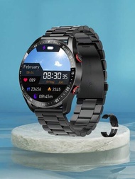 黑色鋼皮帶智能手錶適合男士,心電圖+PPG智能手錶,防水,功能,心率監測,訊息,運動手錶