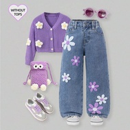 Young Girl Floral Embroidered Pocket Wide Leg Loose Casual Jeans 90s Kids Outfit Girls 90s Outfit Pu