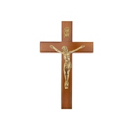 KAYU Teak Wood Wall Hanging Cross 15cm Corpus Metal Inri Jesus Body Statue
