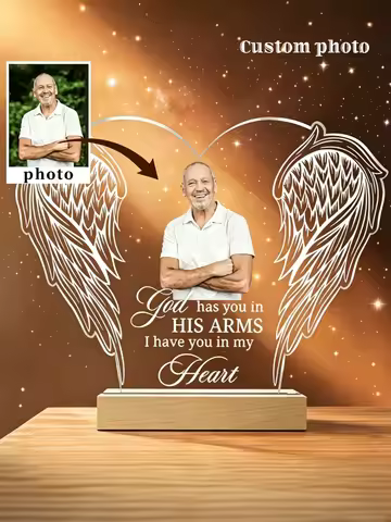 Personalized Angel Wings Photo Acrylic Memorial Plaque - Personalized Keepsake for Families Who Have
