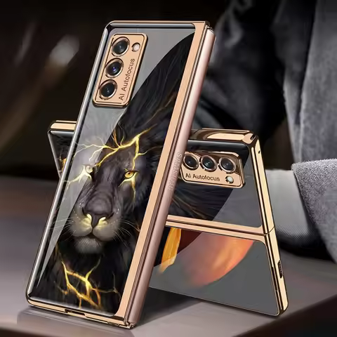 Painted Tempered Glass Case For Samsung Galaxy Z Fold 2 Luxury Plating Shockproof Hard Frame Cover F