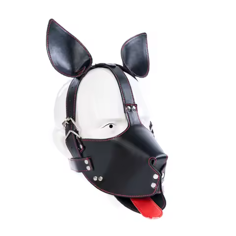 Pup Play Hood Puppy Mask with Collar Pet Play K9 Dog Mask BDSM Fetish Role Play Cosplay Gear Adult A