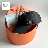 Original - Hermes Logo Cap Black Tan Gold Topi
