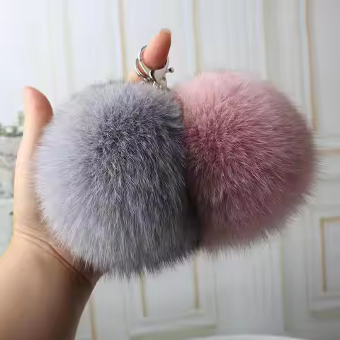 12cm/9cm Big Size Fluffy Real Fox Fur Ball PomPom Genuine Fur Keychain Metal Ring Pendant Bag Charm 