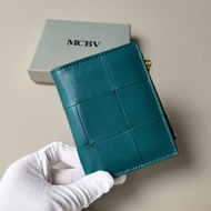 Handwoven Leather Wallet for Women Short Zipper Two Fold Money Clip Functional Coin Purse Large Grid