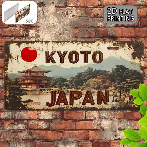 Kyoto Japan Kinkaku-ji Temple 2D Flat Printing License Plate Style Metal Tin Sign, Japanese Traditio