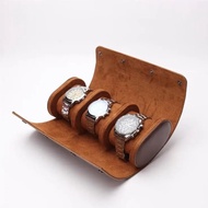 3 Slot Watch Roll Travel Watch Case Brown Tan Leatherette