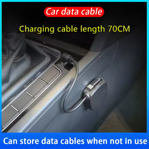 Car charger retractable data cable 70CM USB Type-C Lighting fast charging PD3.0 for iPhone, Samsung,