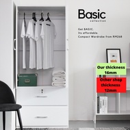 BASIC Wardrobe 2 Door 2 Drawer Extra Wide White (16mm particle board)
