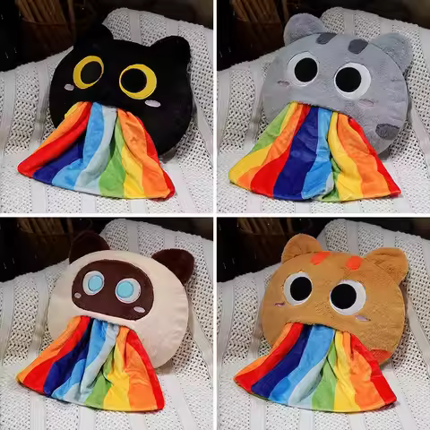 2-in-1 Pillow Sleeping Blanket Mouth Cat Rainbow Pillow Blanket Plush Pillow Warm Air Conditioning B