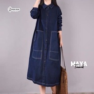 Imani Butik|Fashion Wanita Tunik Maya Bahan Denim Jeans Halus Motif Polos Casual Trendy dan nyaman