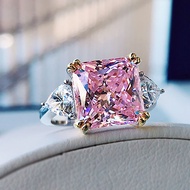 Trend 925 Sterling Silver Luxury 10*10mm 5ct Princess Square Pink Quartz Topaz Lab Diamond Wedding Engagement Women's Rings