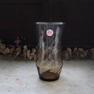 早期Libbey冷水杯-水波. 煙灰色 (餐具/老件/舊物/玻璃/幾何)