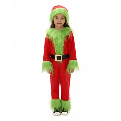 Halloween Explosive Genie thief Green Hairy Monster Grinch Children Costume Santa Claus With Pantsui