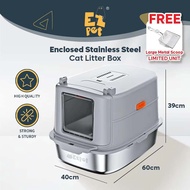EZPET🐱【HIGH QUALITY Enclosed Stainless Steel Cat Litter Box 】Toilet Cat Litter Tray Tandas Kucing Be