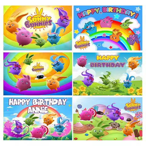 Sunny Bunnies Backdrop Kids Birthday Photo Background Custom Sunny Bunnies Banner Baby Shower Party