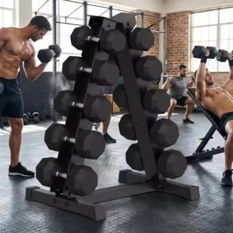 Premium Rubber Coated Hex Dumbbell Set with Rack 350LB 25-45Lb 5 Pairs Home Gym Fitness Weights for 