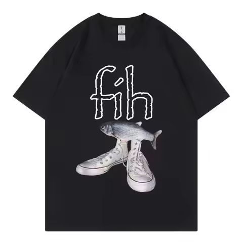 Funny New Style Hot Sale Fih Shoes Graphic T Shirts Misspelled Fish Meme T-shirts Men Women Casual F