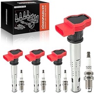 Frankberg 4x Ignition Coil Spark Plug Set Petrol Compatible with A4 8E2 8EC 8K2 2002-2015 A5 8T3 200