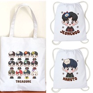 Drawstring Bag Treasure Truz Chibi Fanart Kpop Korean Cute Canvas Women String Bag Aesthetic