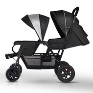 With luxury gifts]Twin Baby Stroller Lightweight Folding Double Front and Rear Stroller Two-Child Trolley Sitting Lying
