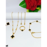 Set Perhiasan Titanium Wanita Clover  Fashion Kalung Gelang Cincin Anting Anti Karat Tidak Luntur