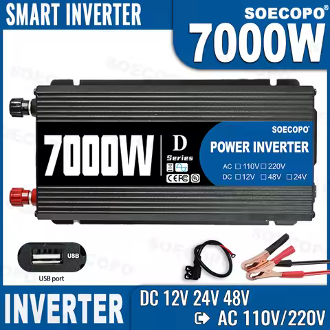 7000W Smart Inverter DC 12V/24V/48V to AC 110V/220V Converter Charger Converter Adapter with USB Por