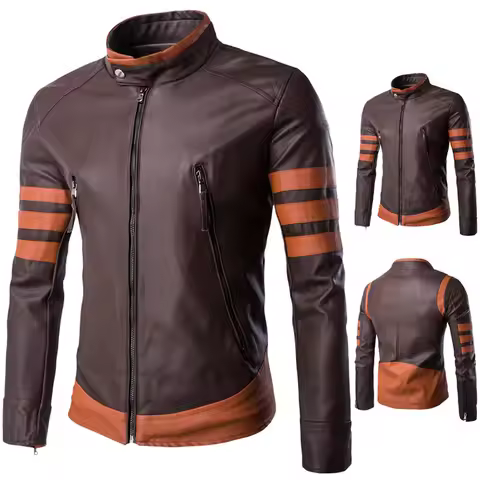 Spring Fashion Men's Wolverine Leather Jacket Motorcycle Leather Jacket