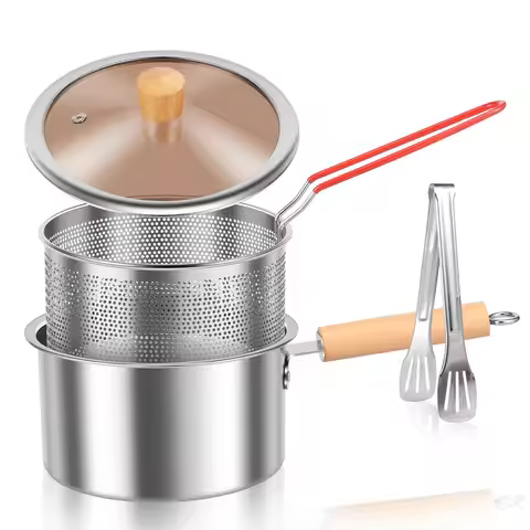 Deep Fryer Pot Stainless Steel Deep Fryer with Basket and Handle Portable Fry Pot with Lid Oil Savin