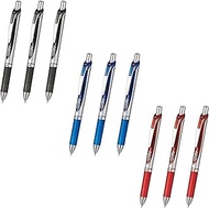 Pentel Energel Deluxe RTX Retractable Liquid Gel Pen,Ultra Micro Point 0.3mm, Fine Line, Needle Tip, Black,Blue,Red Ink Each 3 Pen Total 9 Pens-Value Set of 9
