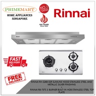 RINNAI RH-S269-SSR SLIMLINE HOOD STAINLESS STEEL AND METALLIC SILVER FINISHING+RB-73TS 3 BURNER BUILT-IN HOB BUNDLE DEAL