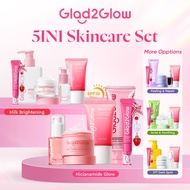 【Raya】Glad2Glow 5In1 Skincare Set With Moisturizer+Serum+Cleanser+Sunscreen+Lip Serum For Brightenin