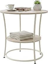 Relaxdays Side Table, 2 Shelves, H x D: 55 x 55 cm, Wood Effect & Metal, Sofa Table, Round Coffee Ta