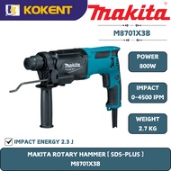 Makita Rotary Hammer, 3-in-1, SDS Plus, Concrete 26mm, 800W, 1200rpm, 2.7kg M8701X3B