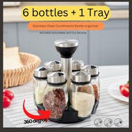 Spice organizer , 7pcs Rotating Stainless steel Spice Jars, Spice Rack Organizer for Cabinet, condiments glass bottle.