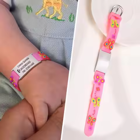 Butterfly Chain Girl Boy Bracelet Personalized Gift, Custom Name ID Silicone Wristband, Free Engrave