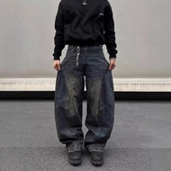 Seluar longgar grunge jeans baggy jeans men y Seluar jeans gaya kasual retro yang dicuci dan dipoton